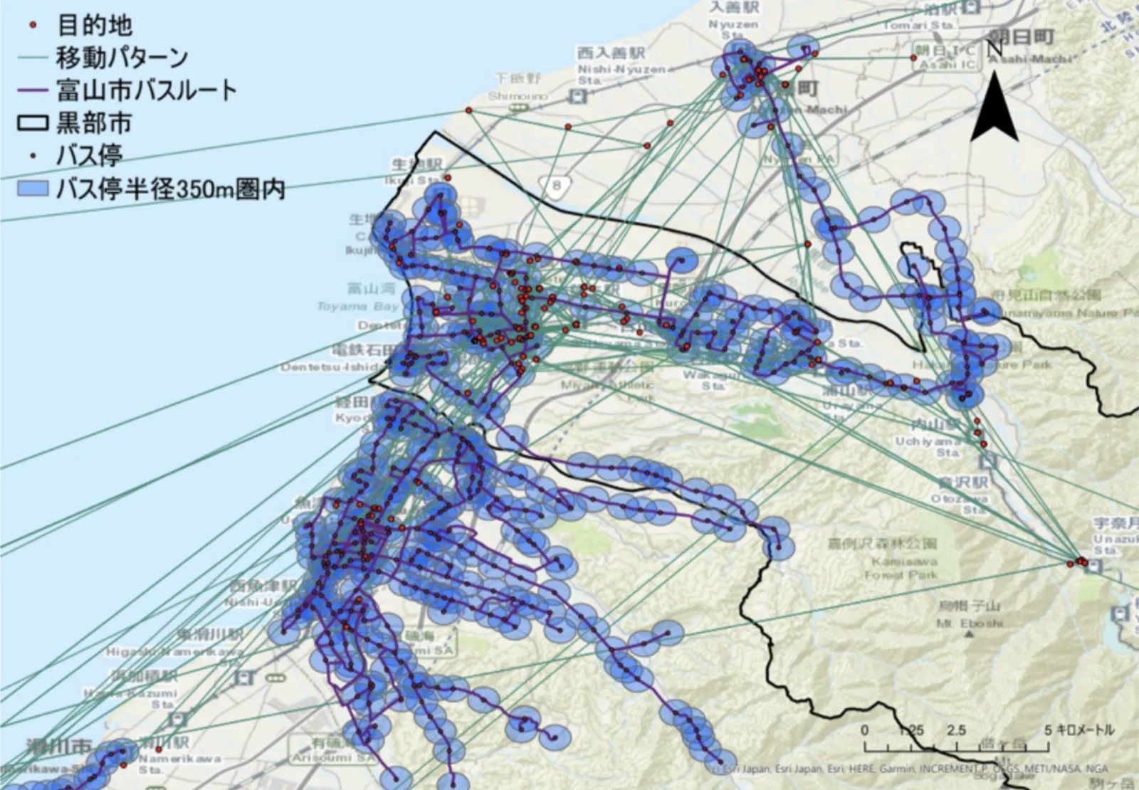地図上に集計した移動データ分析